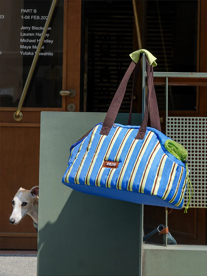 Bolsa de Transporte para Pets Listras Retrô Azul - Zeze