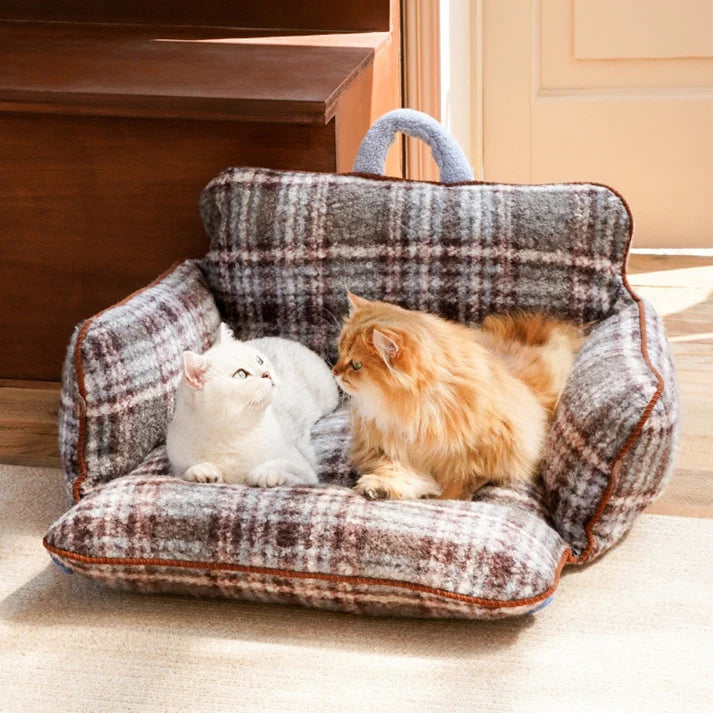 Cama Sofá para Pets Vintage Xadrez com Lateral Retrátil - Zeze