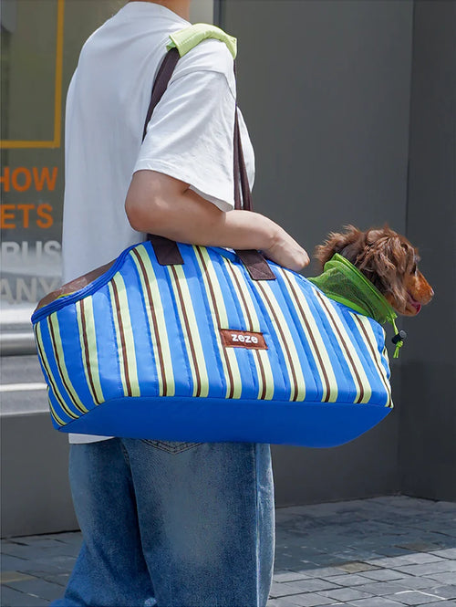 Bolsa de Transporte para Pets Listras Retrô Azul - Zeze