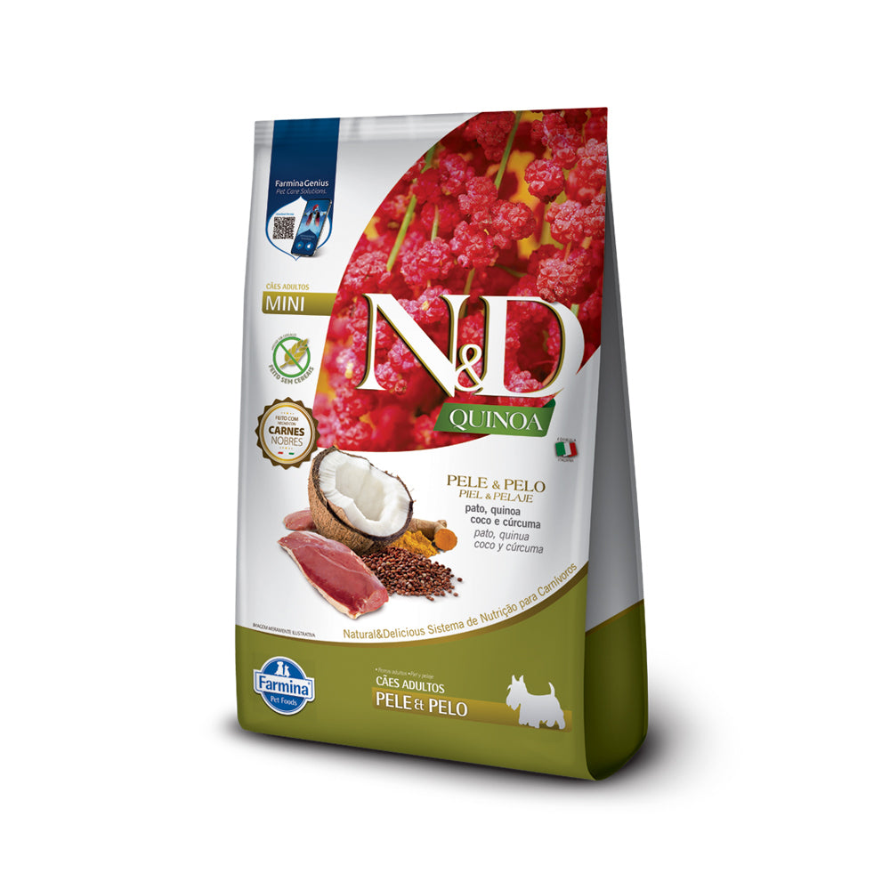 Ração Farmina N&D Quinoa Pele & Pelo para Cães Adultos Raças Pequenas Sabor Pato, Quinoa, Coco e Cúrcuma 2,5kg
