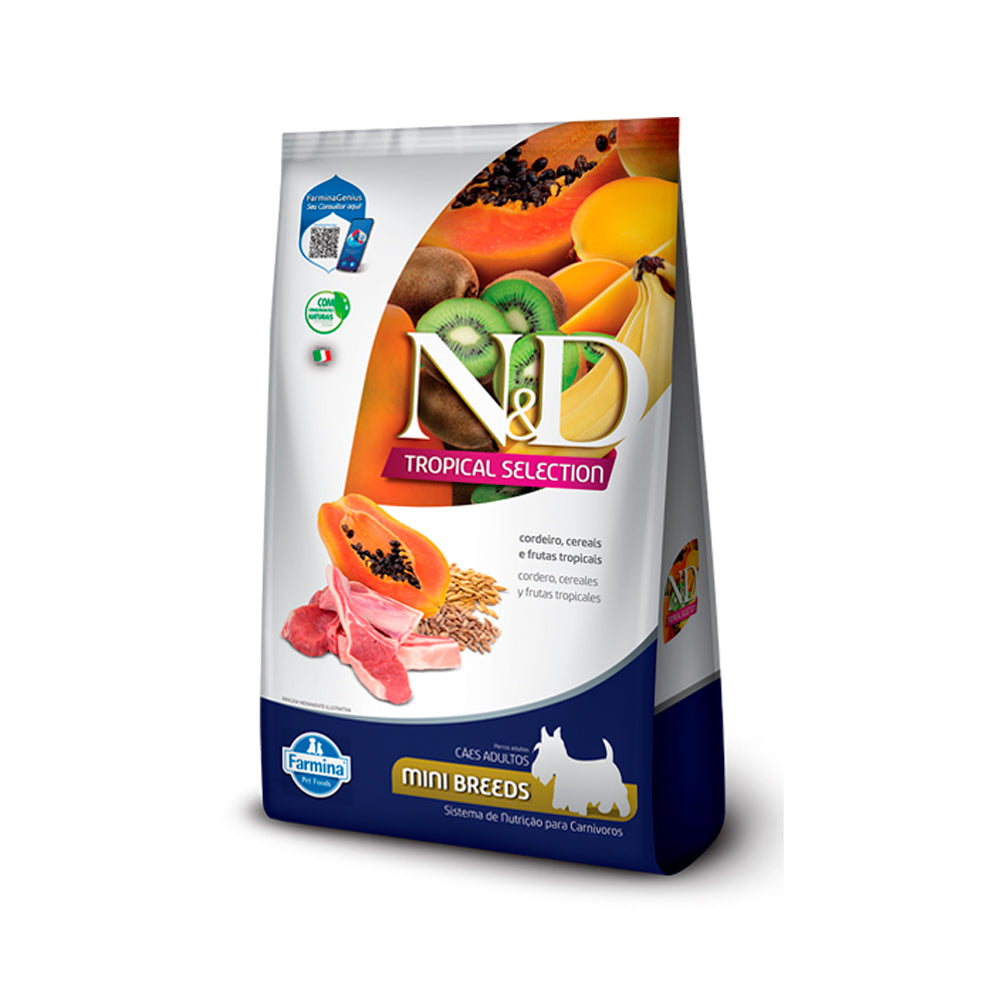 Ração Farmina N&D Tropical Selection para Cães Adultos de Porte Mini Sabor Cordeiro, Cereais e Frutas Tropicais 2kg + 500g Grátis