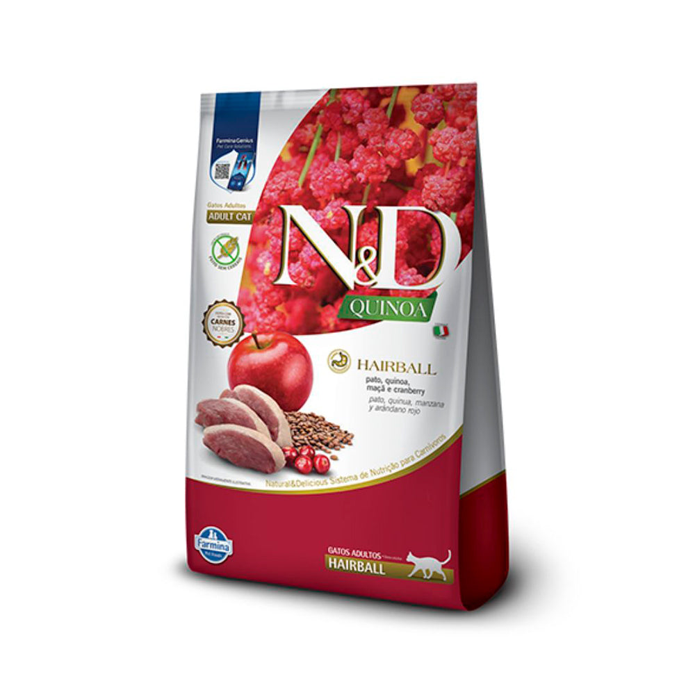 Ração Farmina N&D Quinoa Hairball para Gatos Sabor Pato, Quinoa, Maçã e Cranberry 1,5kg