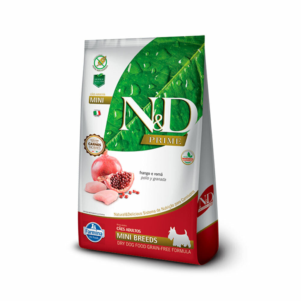 Ração N&D Prime para Cães Adultos de Raças Pequenas Sabor Frango e Romã 800g/2,5kg/10,1kg