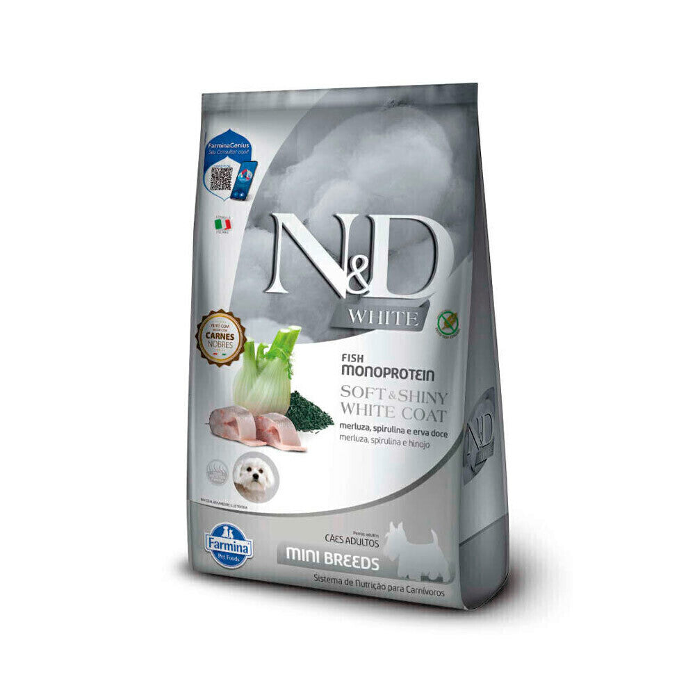 Ração Farmina N&D White para Cães Adultos Raças Pequenas Sabor Merluza, Spirulina e Erva Doce 2kg