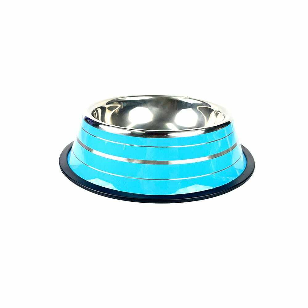 Comedouro Listrado Inox Azul Jambo