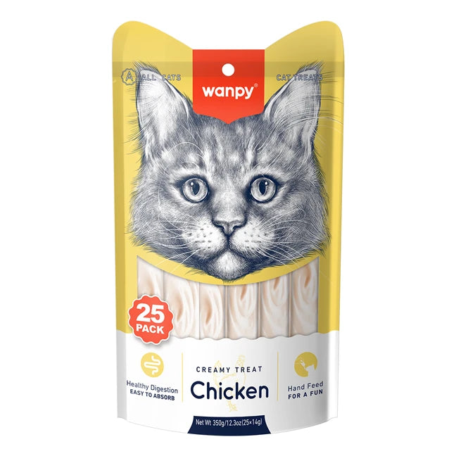 Petisco Para Gatos Wanpy Creamy Sabor Frango Pacote Com 25 Tubos 14gx25 350g