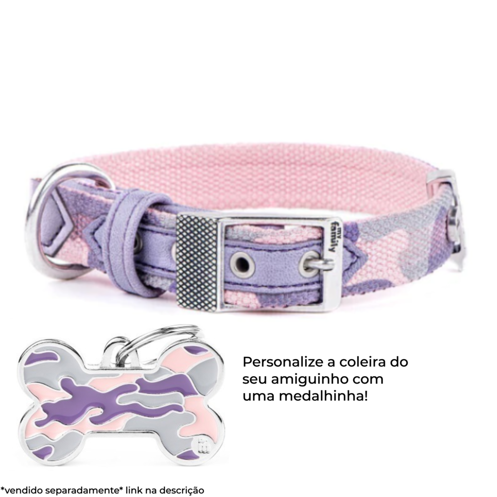 Coleira Para Cachorro MyFamily West Point Camouflage Rosa