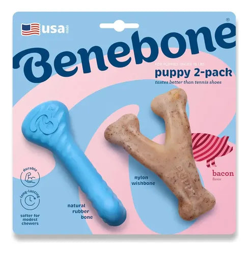 Benebone Puppy 2-Pack Rubber Osso de Borracha e Wishbone Bacon