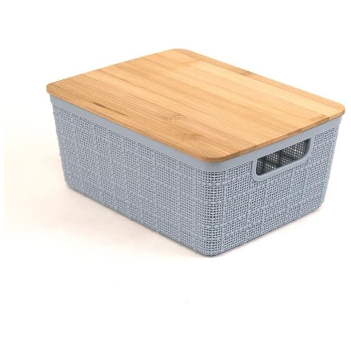 Organizadora Oikos Azul 4L com tampa de Bambu - Organizador para brinquedos