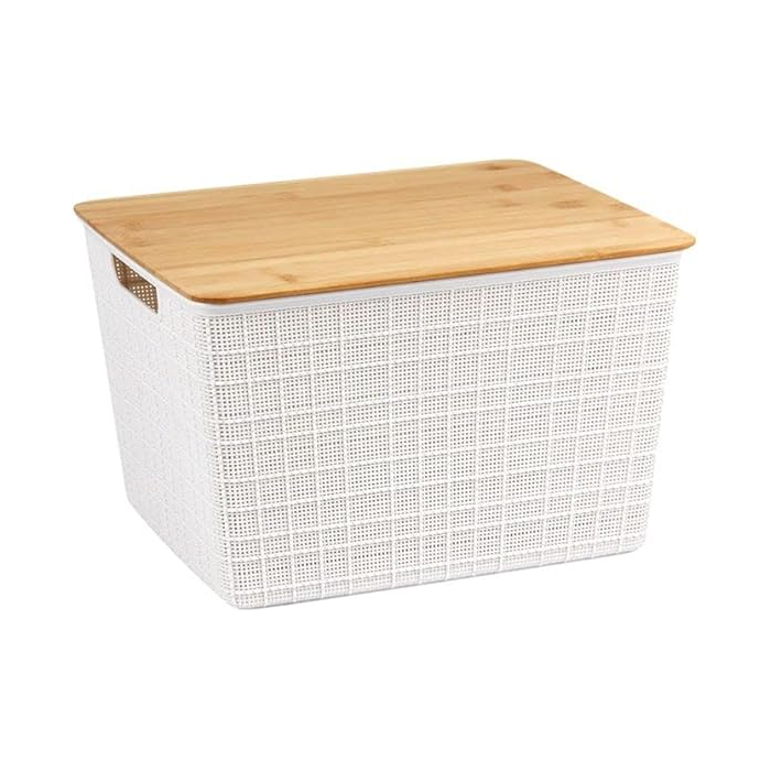Organizadora Oikos Branca 18L com tampa de Bambu - Organizador para brinquedos