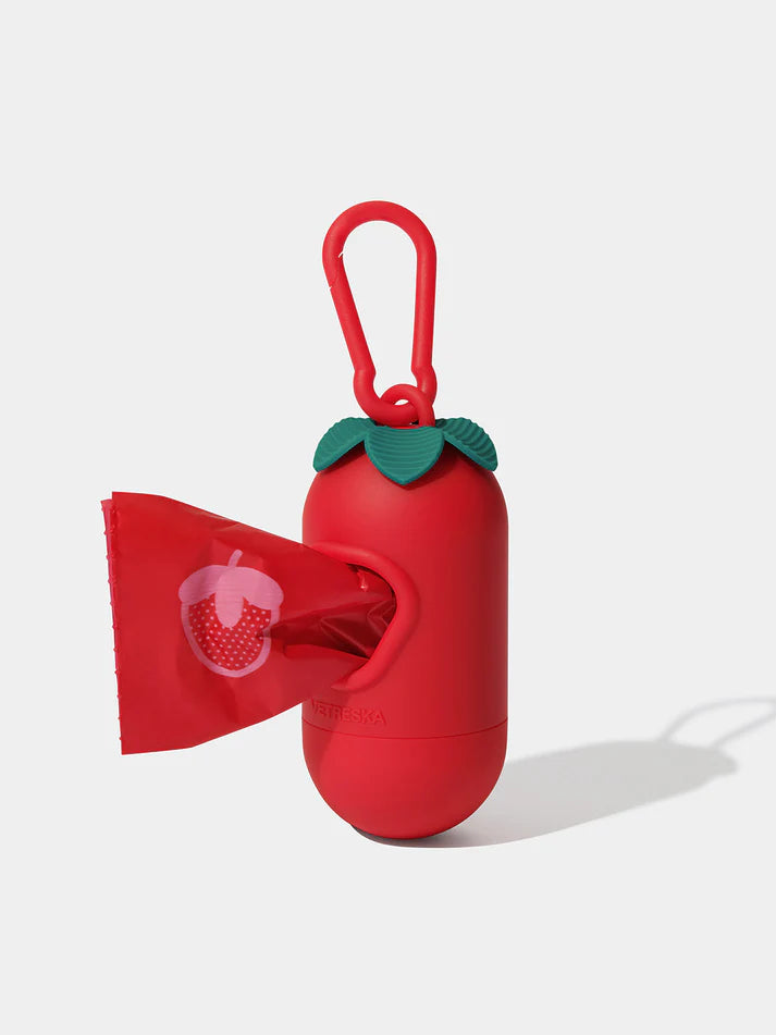 Vetreska Strawberry Poop Bags & Dispenser Set - 1 Cata Caca + 12 Rolos