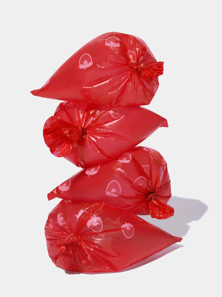 Vetreska Strawberry Poop Bags & Dispenser Set - 1 Cata Caca + 12 Rolos