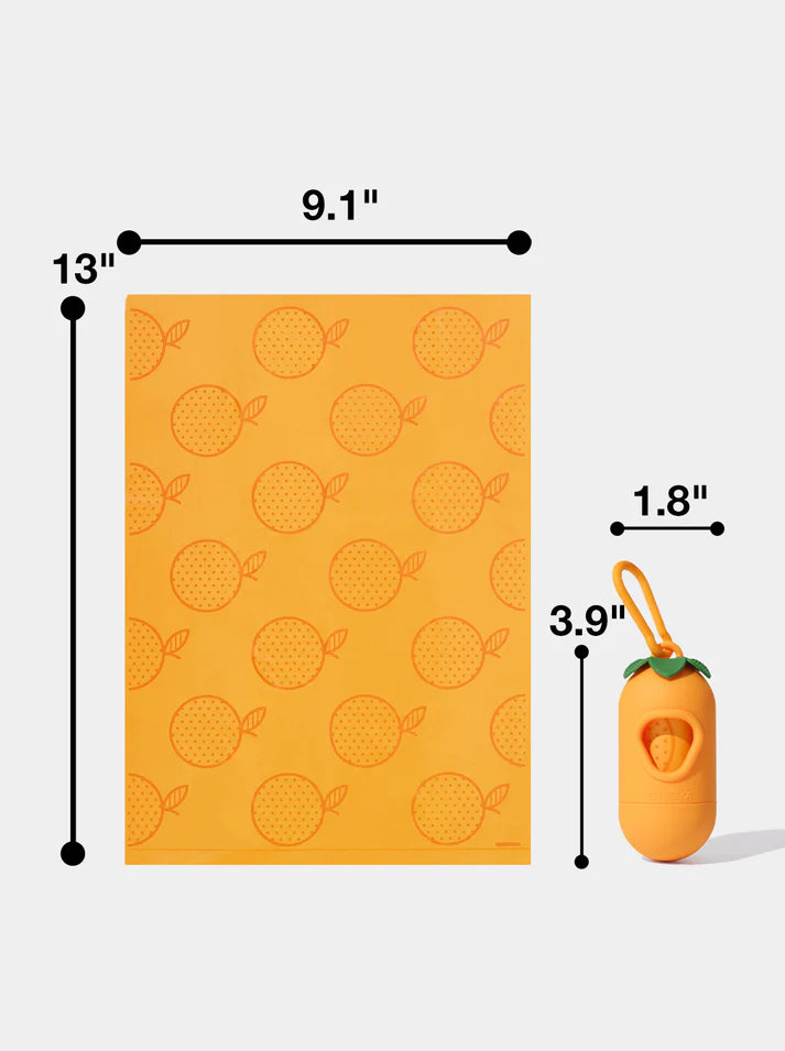 Vetreska Tangerine Poop Bags & Dispenser Set - 1 Cata Caca + 12 Rolos