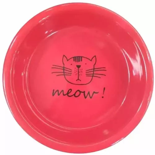 Comedouro de Porcelana Gato Meow Vermelho