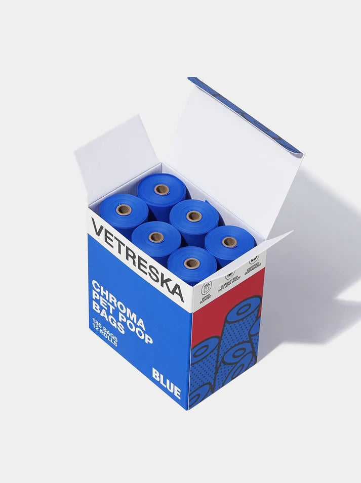 Vetreska Chroma Poop Bags Blue – 12 Rolos de Refil Azul