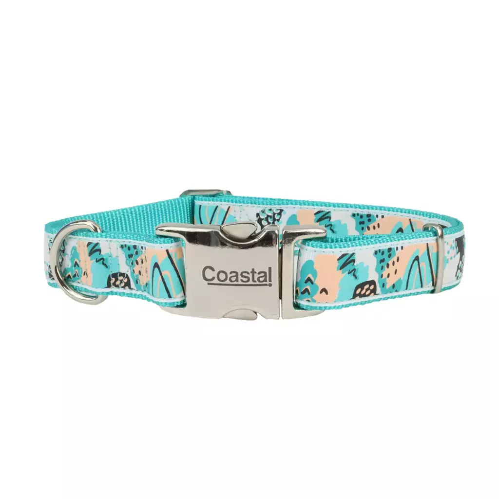 Coleira Coastal Ribbon Teal Sketched Abstract