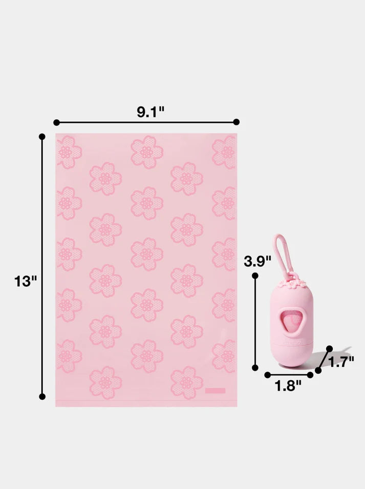 Vetreska Cherry Blossom Poop Bags & Dispenser Set - 1 Cata Caca + 1 Rolo
