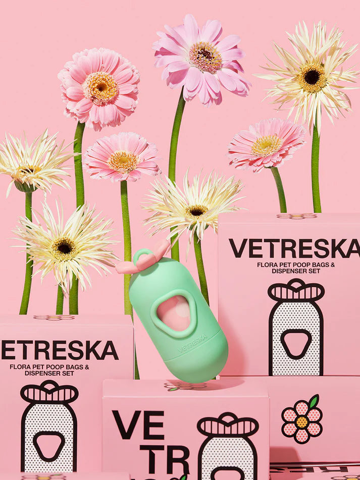 Vetreska Flora Poop Bags & Dispenser Set  - 1 Cata Caca + 1 Rolo