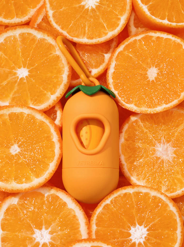 Vetreska Tangerine Poop Bags & Dispenser Set - 1 Cata Caca + 1 Rolo