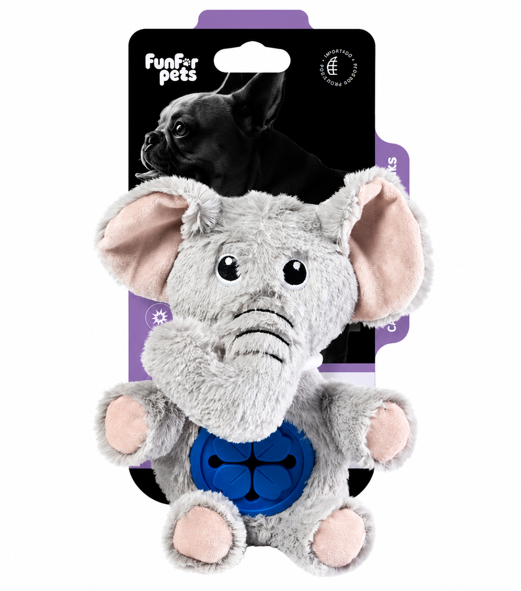 Funforpets Plush Elephant Snack Holder - Brinquedo Esconde Petisco Elefante