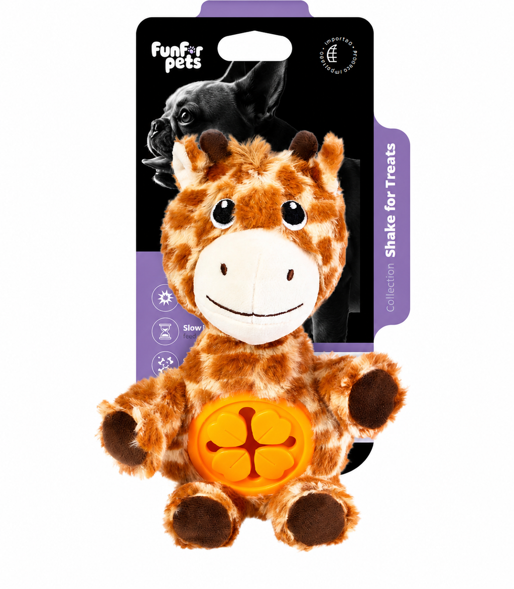 Funforpets Plush Giraffe Sound Heart - Brinquedo Esconde Petisco Girafa