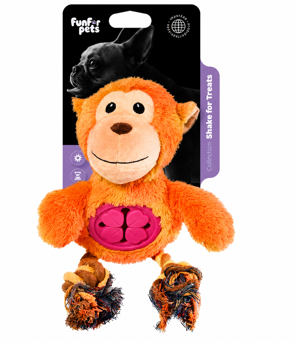 Funforpets Plush Monkey Sound Heart - Brinquedo Esconde Petisco Macaco