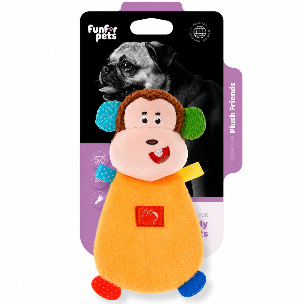 Funforpets Fluffy Plush Monkey With Sound - Naninha Interativa de Pelúcia para Cães - Macaco