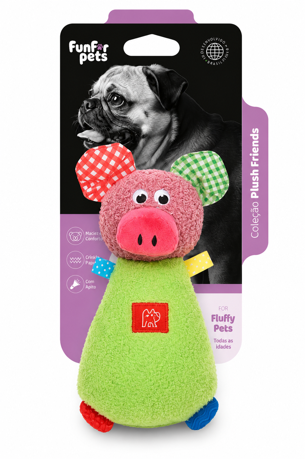 Funforpets Fluffy Plush Pig With Sound - Naninha Interativa de Pelúcia para Cães - Porco
