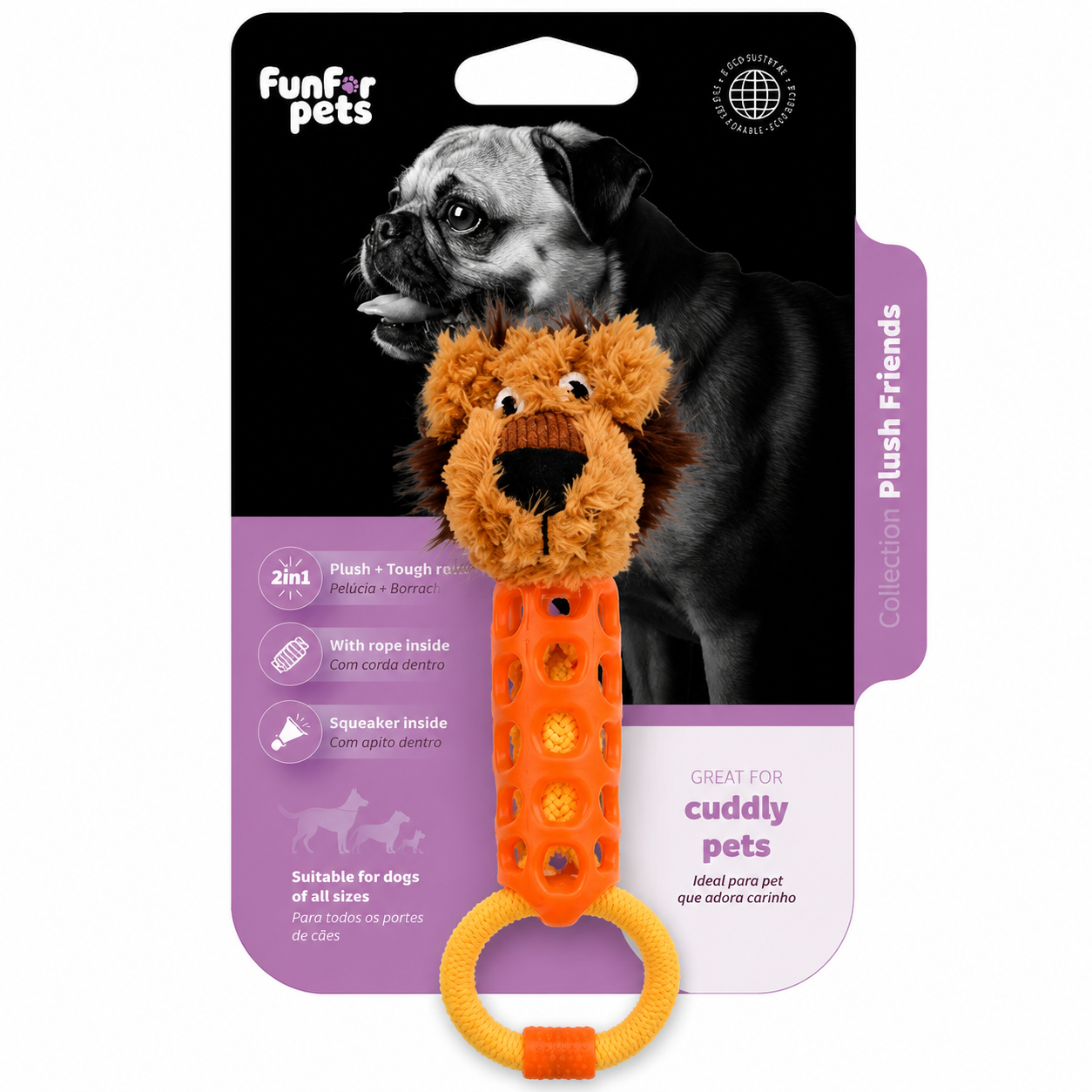 Funforpets Plush TPR Body Sound - Brinquedo de Pelúcia Multissensorial para Cães