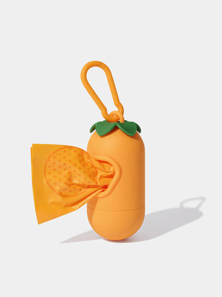 Vetreska Tangerine Poop Bags & Dispenser Set - 1 Cata Caca + 1 Rolo