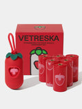 Vetreska Strawberry Poop Bags & Dispenser Set - 1 Cata Caca + 12 Rolos