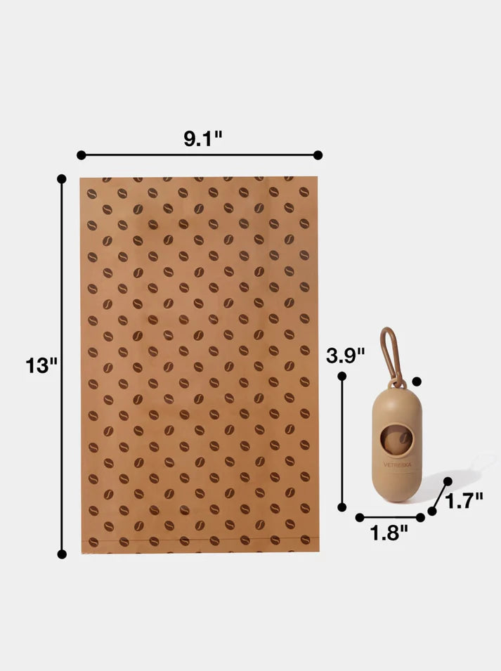 Vetreska Coffee Poop Bags & Dispenser Set - 1 Cata Caca + 1 Rolo