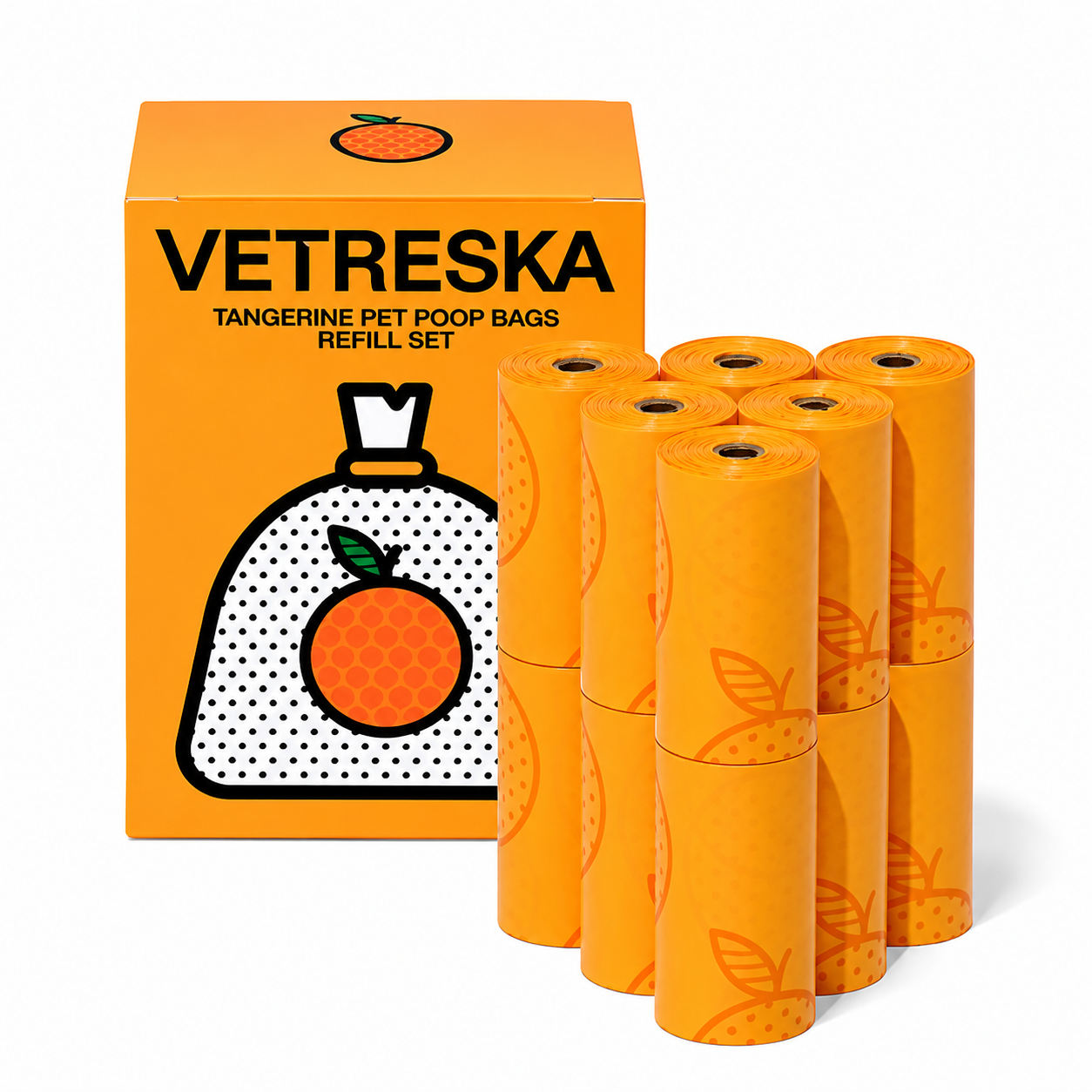 Vetreska Tangerine Refil 12 Rolos - Conjunto de Sacos Cata Caca