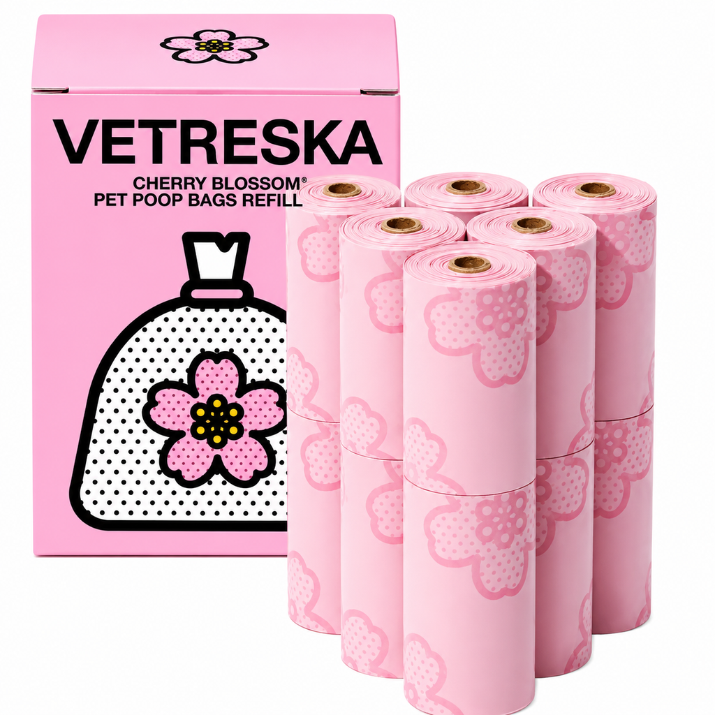 Vetreska Cherry Blossom Poop Bags - Conjunto de Sacos Cata Caca 12 Rolos