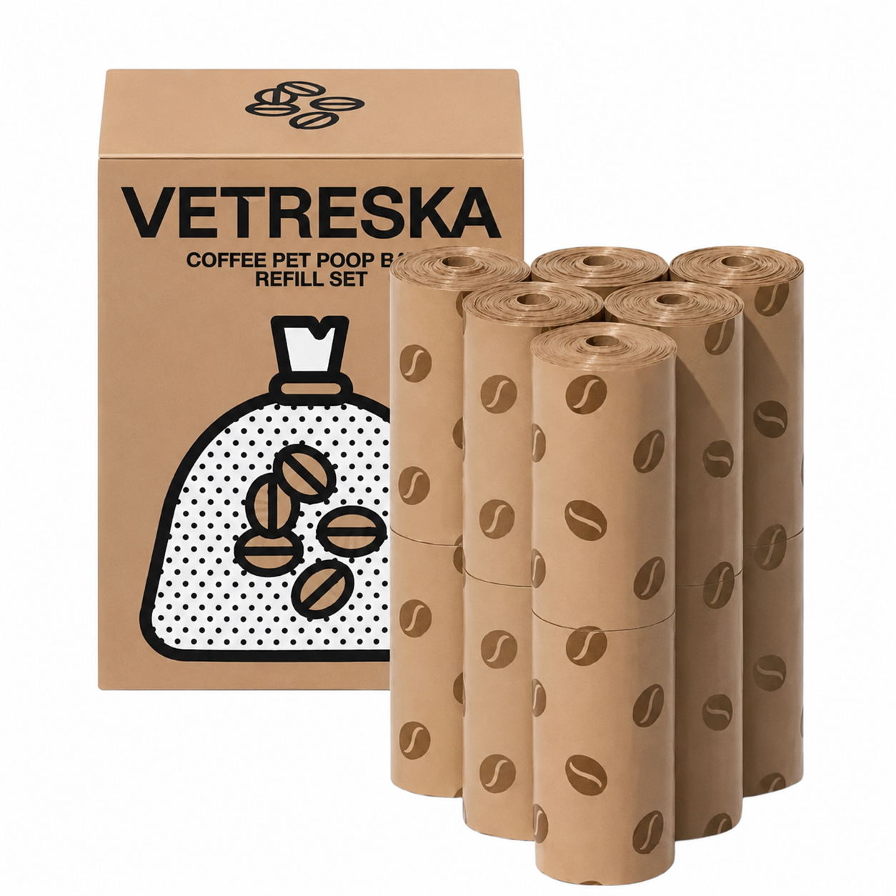 Vetreska Coffee Poop Bags - Conjunto de Sacos Cata Caca 12 Rolos