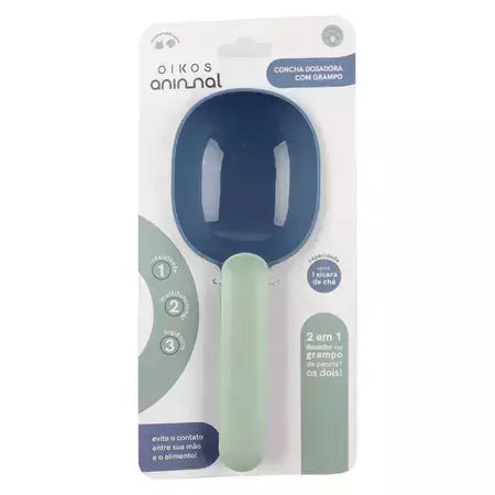 Concha Dosadora de Ração Com Grampo Azul Com Verde Oikos Animal