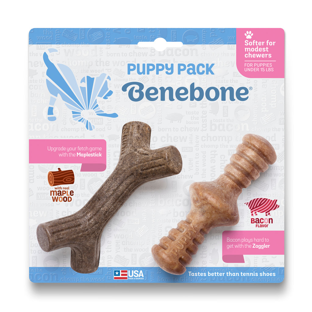 Benebone Puppy 2 Pack Maple Wood e Bacon - Mordedor para filhotes e cachorros pequenos