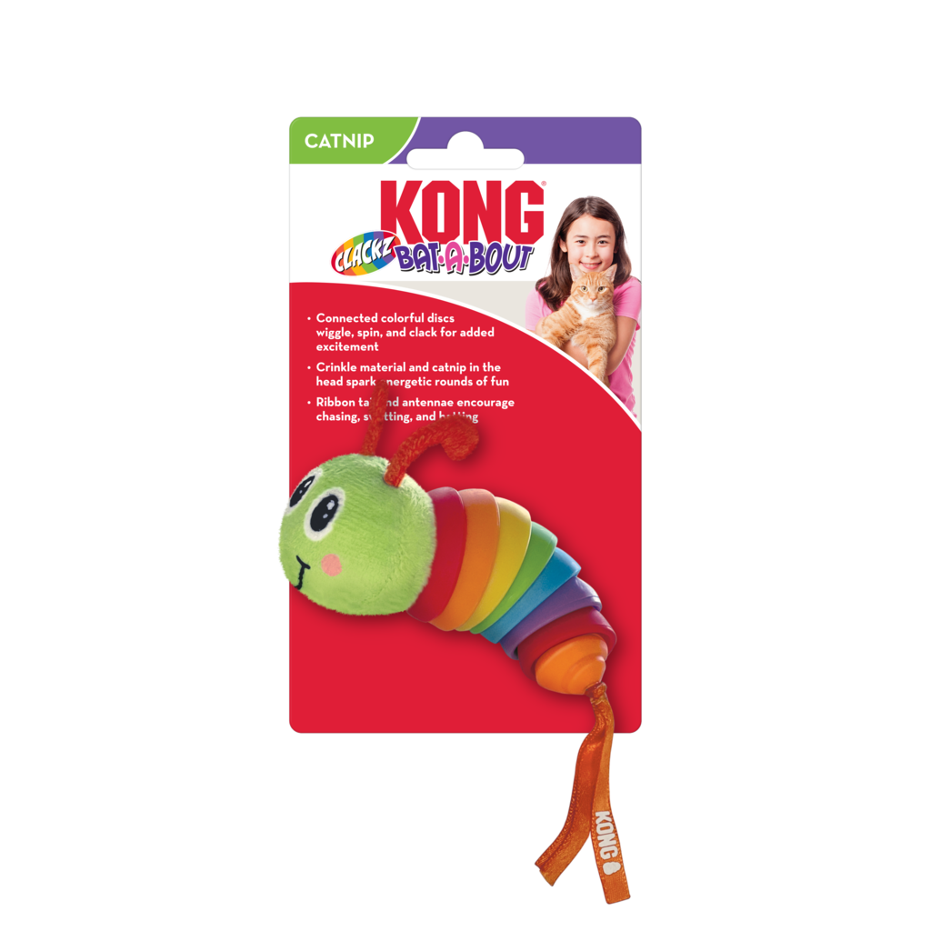 O KONG Bat-A-Bout Clackz Caterpillar - Brinquedo com catnip para gatos