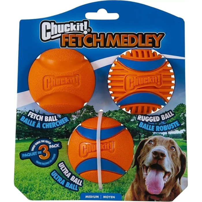 Bola Fetch Medley Chuckit 3 unidades recheáveis - Médio