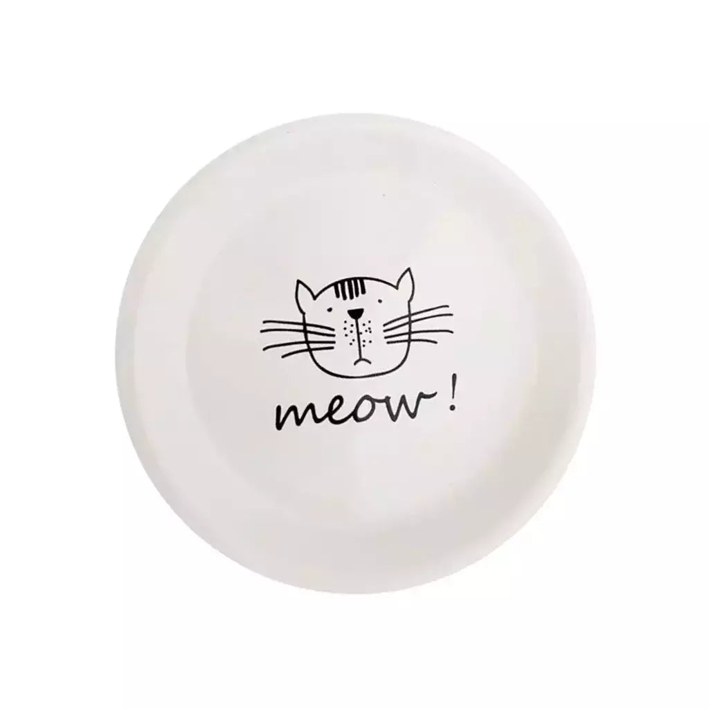 Comedouro de Porcelana Gato Meow Branco