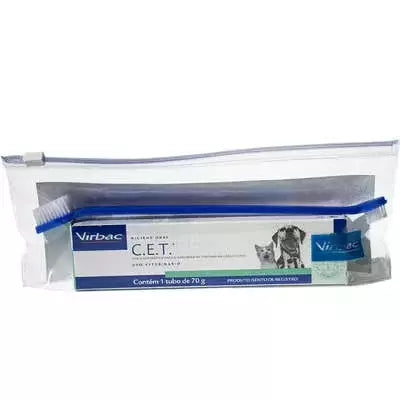 Kit CET Pasta Enzimática Escova e Necessaire Virbac Para Cães e Gatos