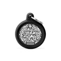 Medalha de Identificação Hushtag Plus QR Code Preta em Alumínio em formato de Círculo com Borracha Preta
