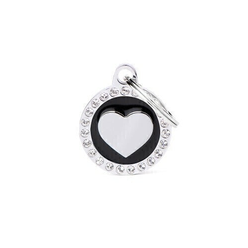 Medalha My Family Glam Coração Preto com Strass