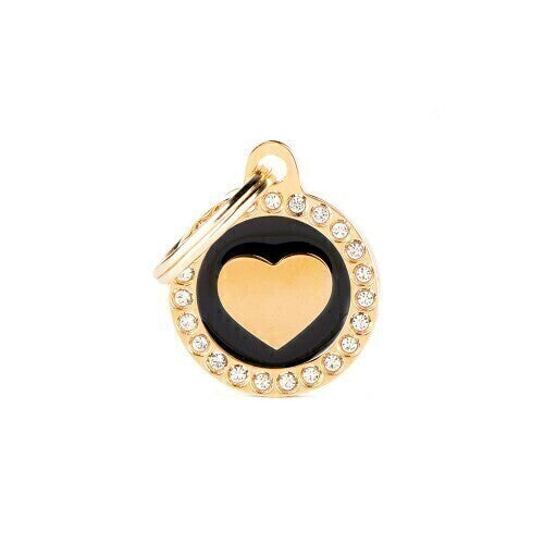 Medalha My Family Glam Coração Preto e Dourado com Swarovski