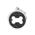 Medalha My Family Shine Círculo Grande Glitter Preto Osso Branco