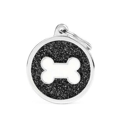 Medalha My Family Shine Círculo Grande Glitter Preto Osso Branco