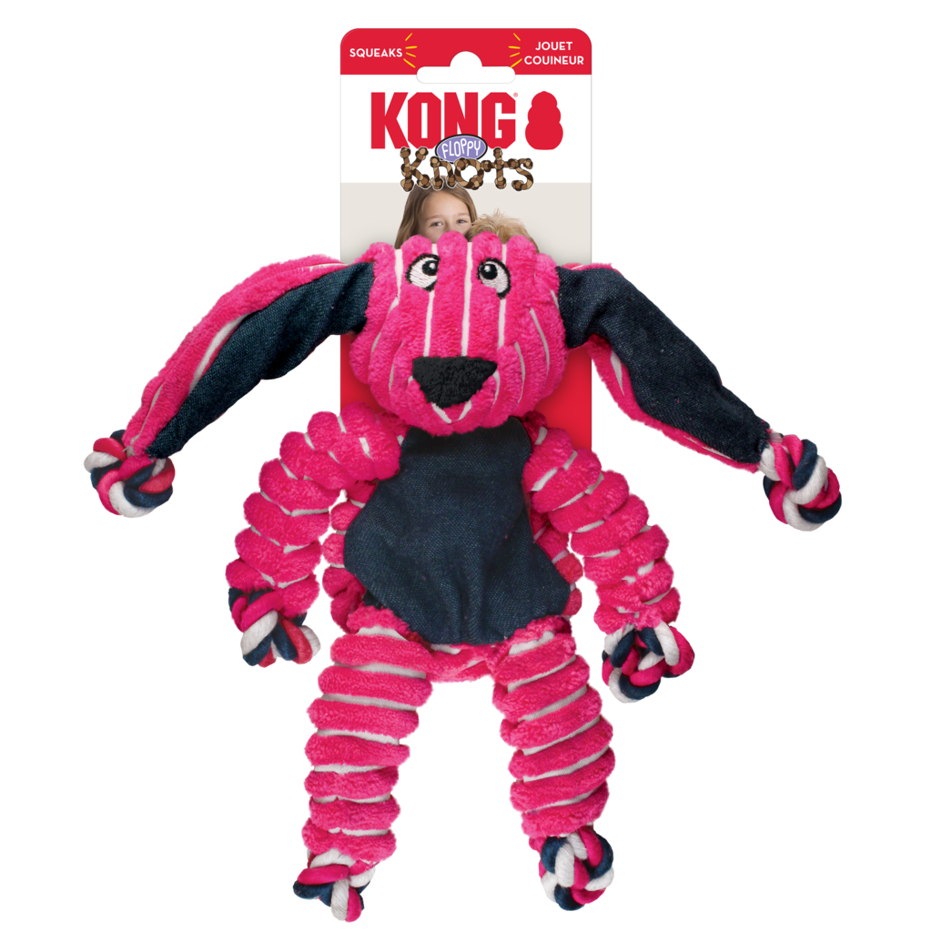 Kong Floppy Knots Coelho L Grande Com Corda Rosa