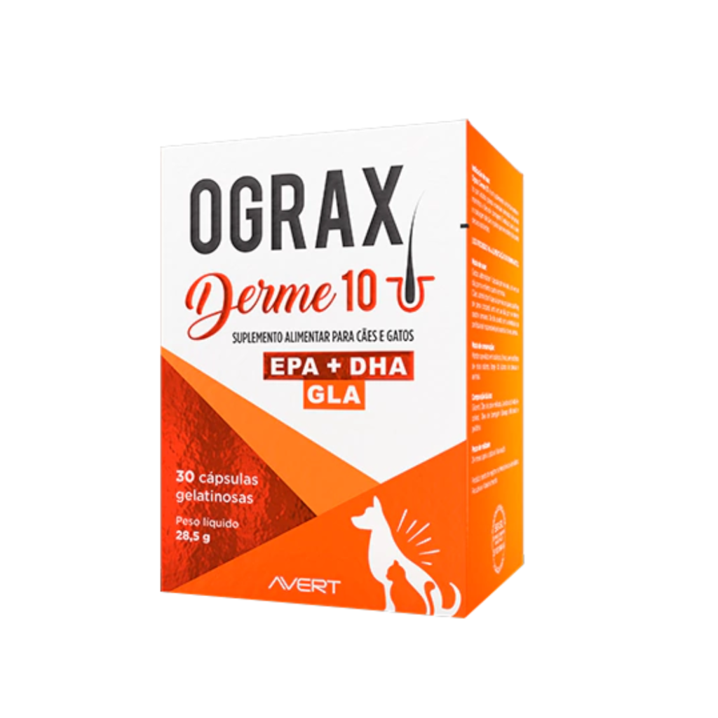 Suplemento Alimentar Avert Ograx Derme 10 Para Cães e Gatos - 30 Cápsulas