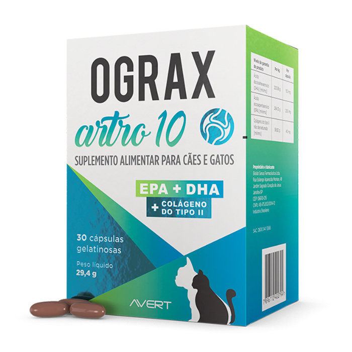 Suplemento Avert Ograx Artro 10 para Cães e Gatos 30 Capsulas