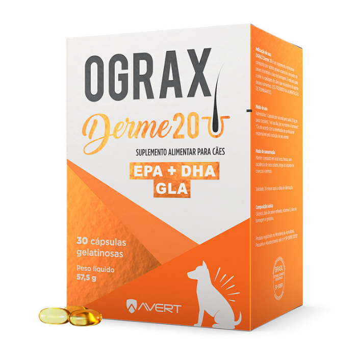 Suplemento Alimentar Avert Ograx Derme 20 Para Cães - 30 Cápsulas
